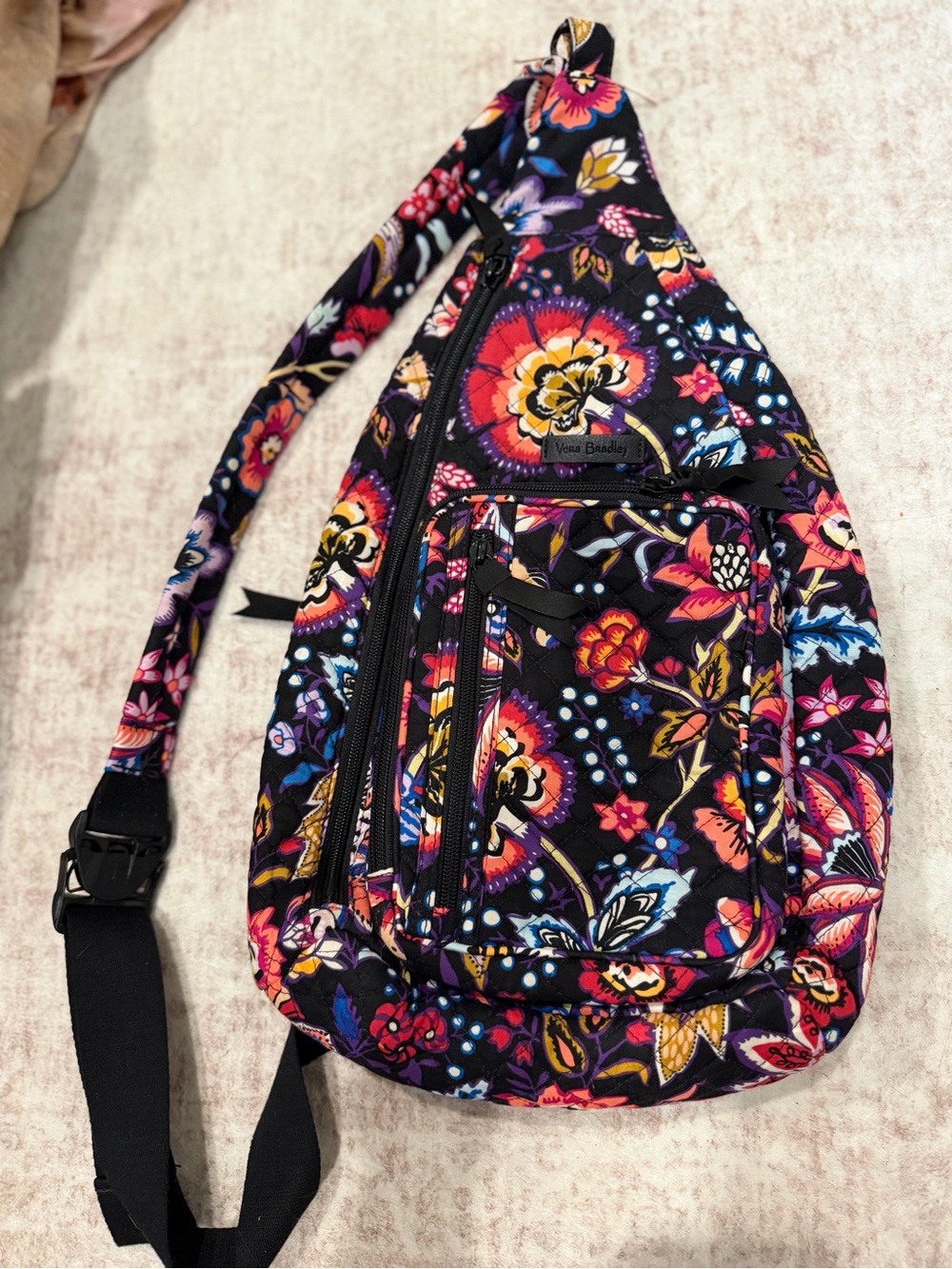 Vera Bradley Black Multicolor Floral Sling Crossbody